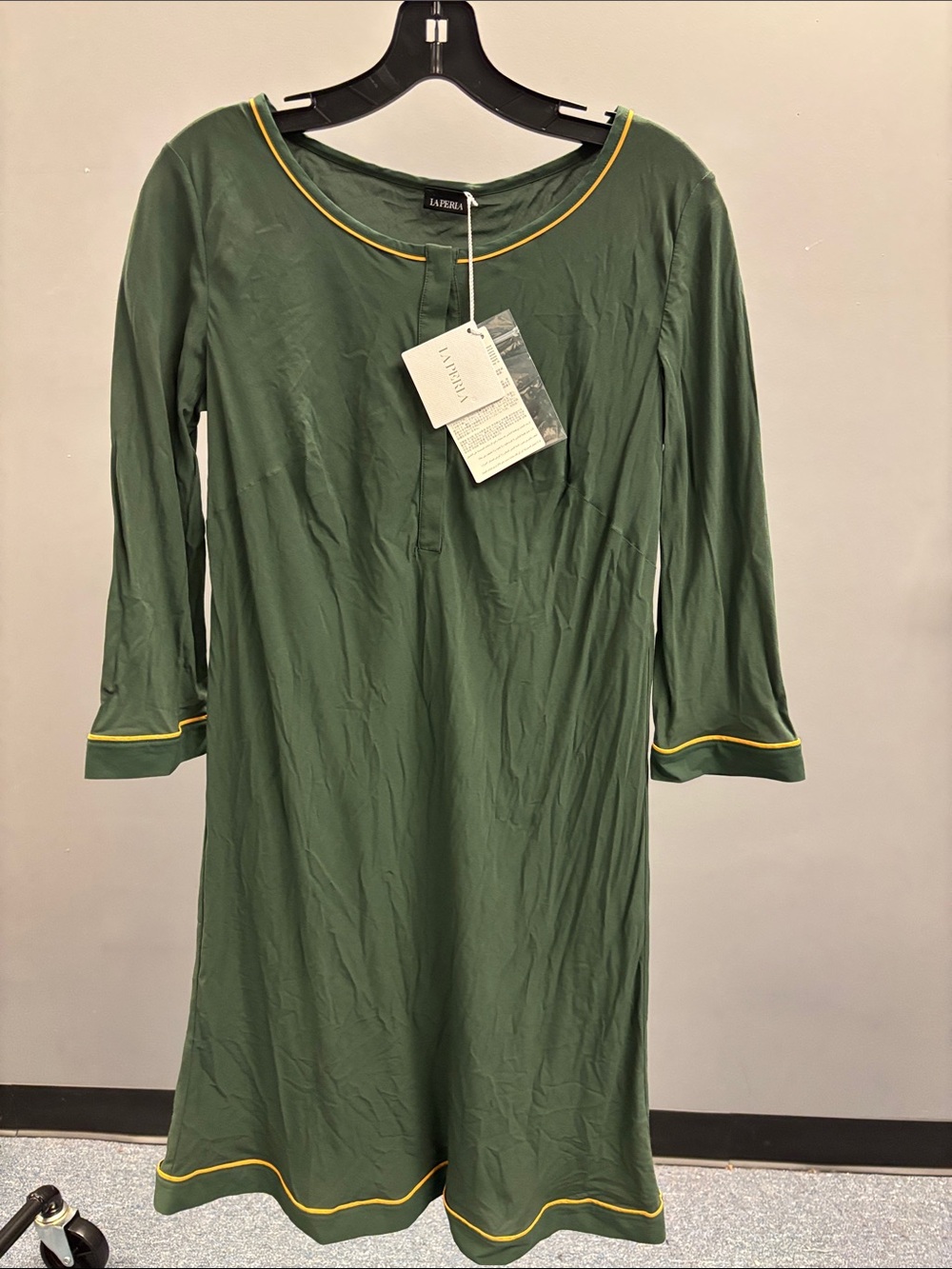 La Perla Olive Green Midi Dress with Yellow Trim